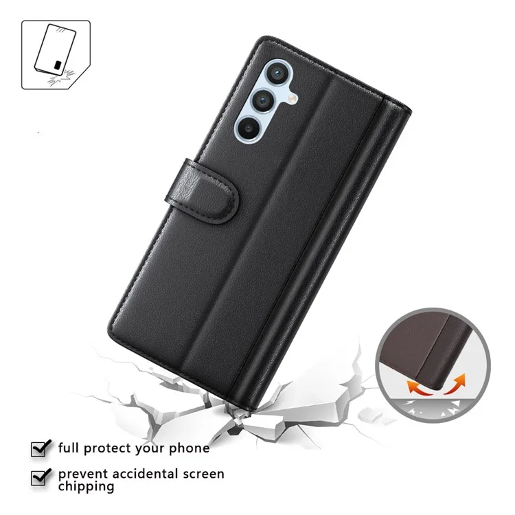 Per Samsung Galaxy A54 5G Custodia Protettiva a Portafoglio Flip Custodia in Vera Pelle Divisa Resistente ai Graffi Copertura del Telefono in Piedi - Marrone