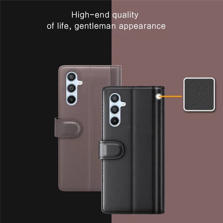 Per Samsung Galaxy A54 5G Custodia Protettiva a Portafoglio Flip Custodia in Vera Pelle Divisa Resistente ai Graffi Copertura del Telefono in Piedi - Marrone