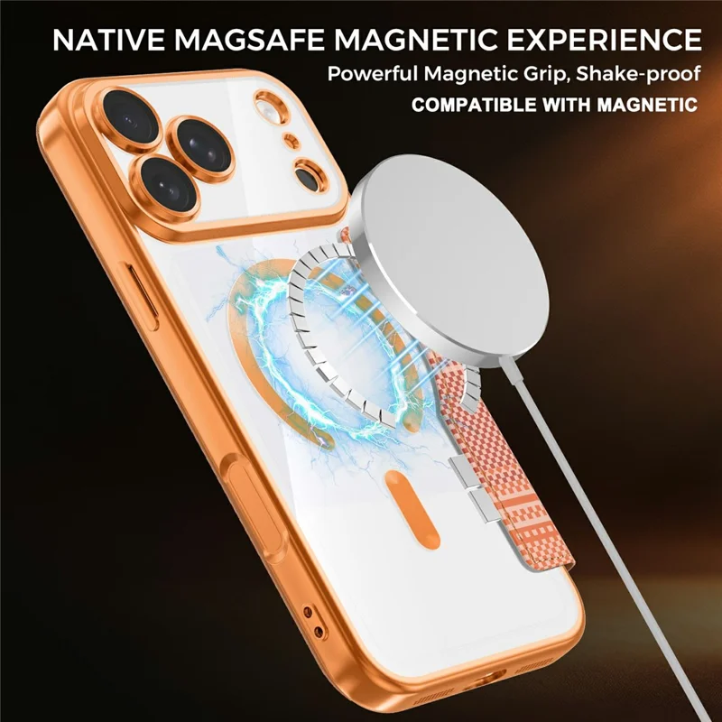 Voor iPhone 18 Pro Magnetische Hoes met RFID Blokkering en Kaarthouders in Lederen Uitvoering - Oranje