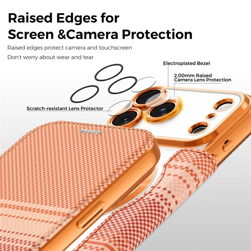 Voor iPhone 18 Pro Magnetische Hoes met RFID Blokkering en Kaarthouders in Lederen Uitvoering - Oranje
