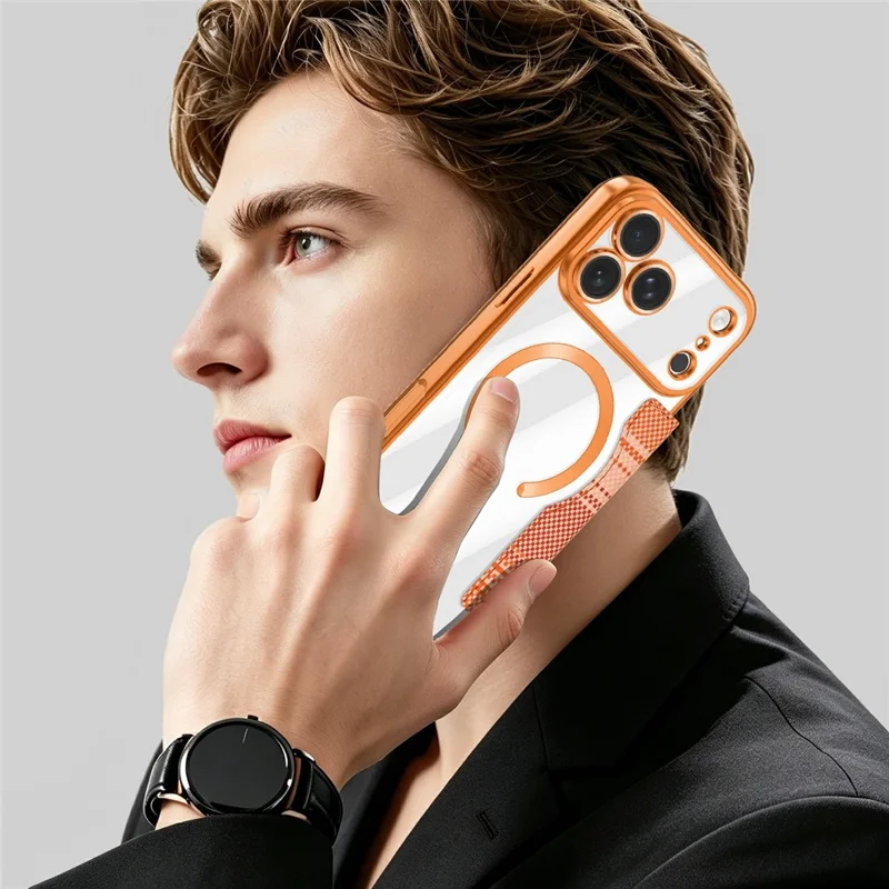 Voor iPhone 18 Pro Magnetische Hoes met RFID Blokkering en Kaarthouders in Lederen Uitvoering - Oranje