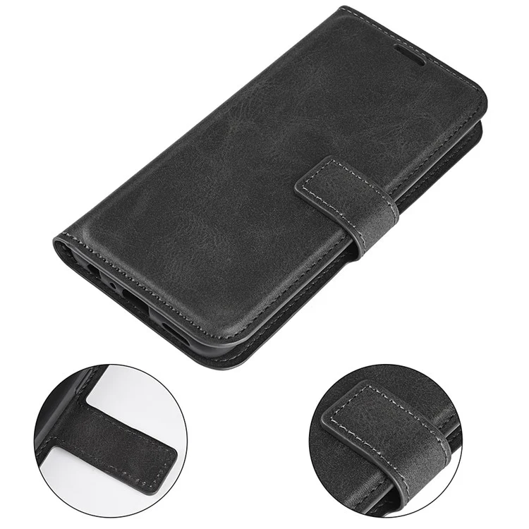 Magnetic Clasp Phone Cover For Samsung Galaxy A54 5G PU Leather Calf Texture Drop-proof Phone Case Stand Wallet - Black