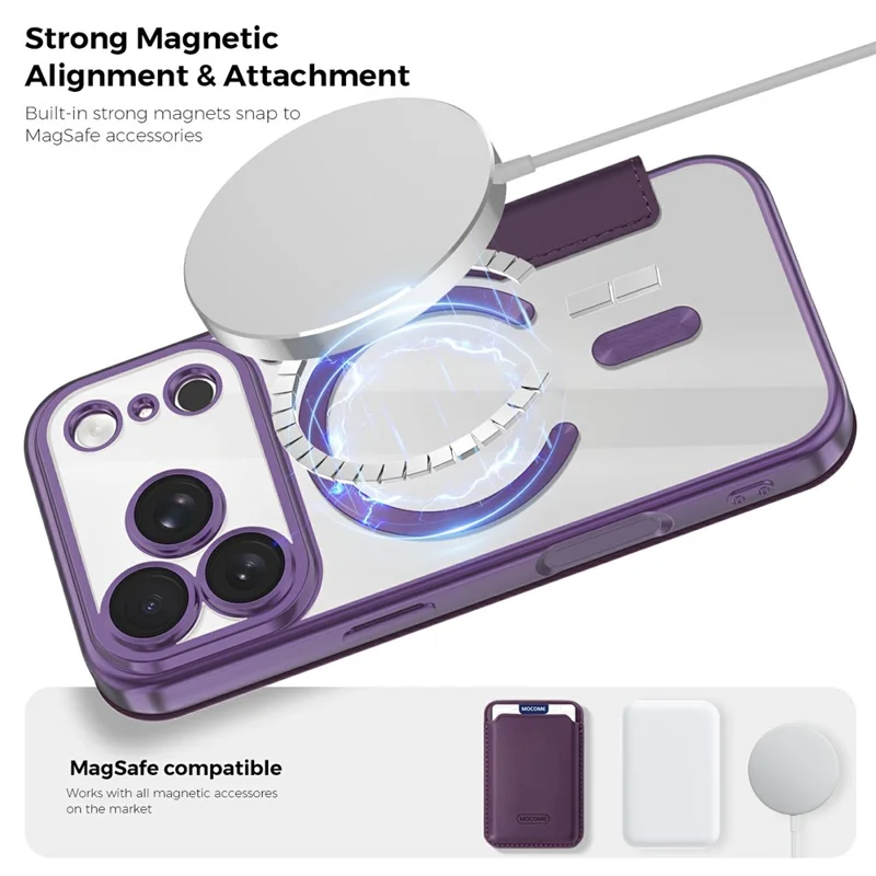 For iPhone 18 Pro Magnetic Case RFID Blocking Card Holder Rhombus PU Leather Phone Cover with Lens Film - Dark Purple - 4