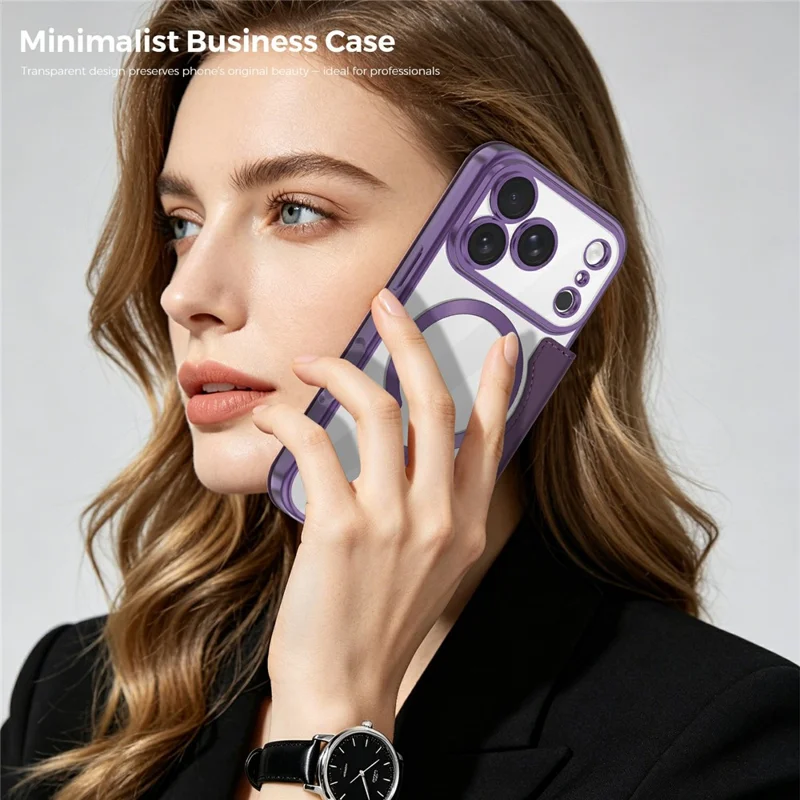 For iPhone 18 Pro Magnetic Case RFID Blocking Card Holder Rhombus PU Leather Phone Cover with Lens Film - Dark Purple - 8