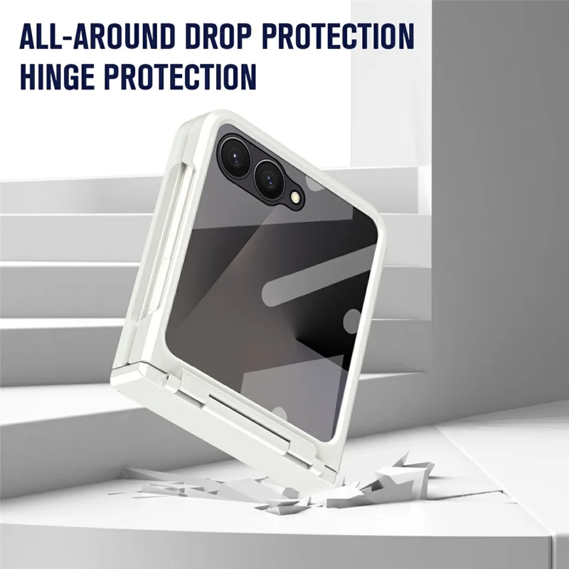 For Samsung Galaxy Z Flip8 Case Hard PC Phone Cover with Tempered Glass Rear Screen Protector - White