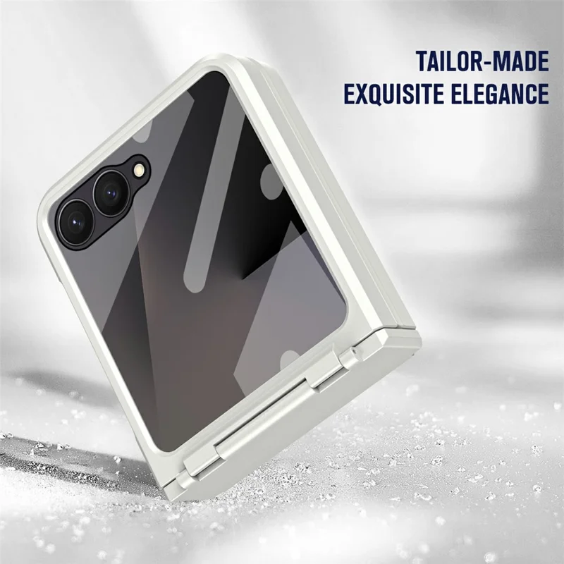 For Samsung Galaxy Z Flip8 Case Hard PC Phone Cover with Tempered Glass Rear Screen Protector - White