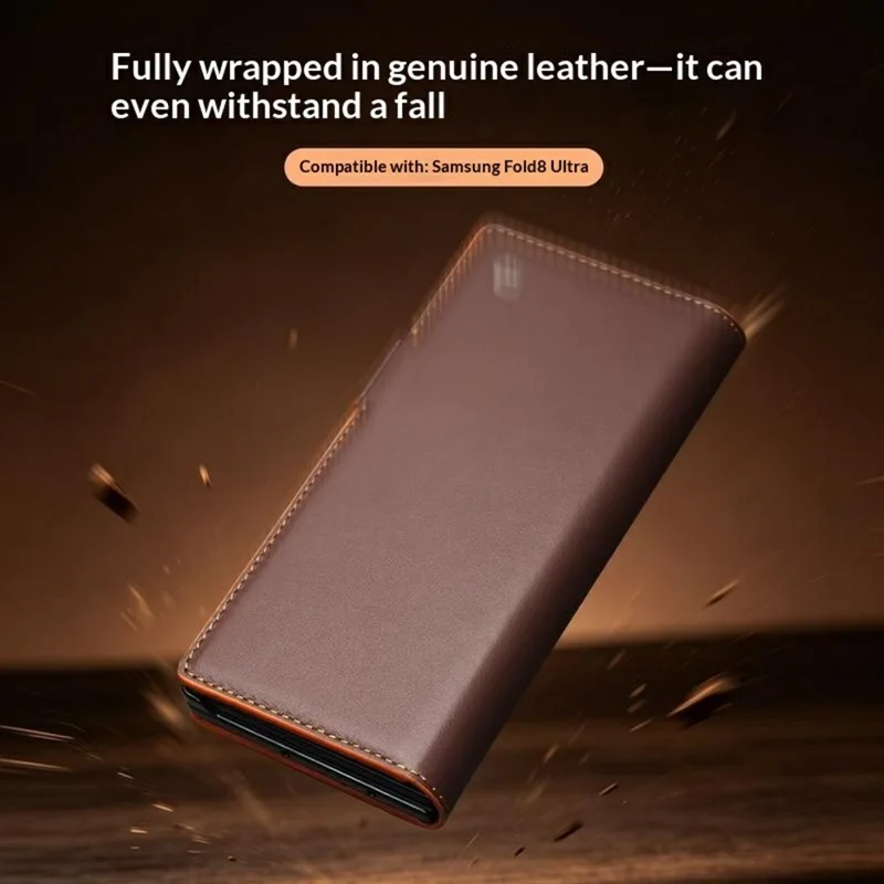 QIALINO For Samsung Galaxy Z Fold8 Ultra Case Flip Stand Genuine Cow Leather Phone Cover - Brown