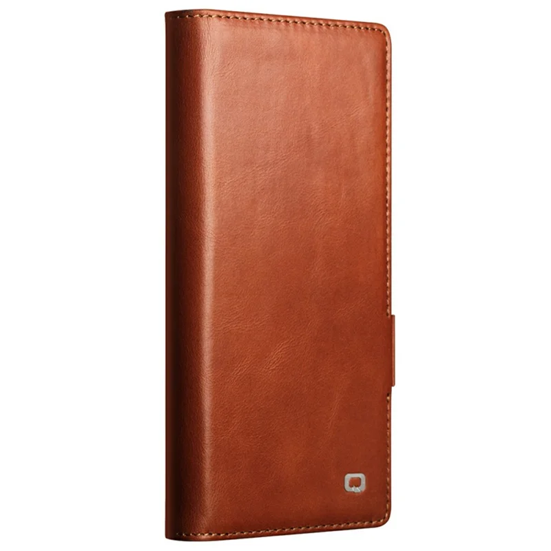 QIALINO for Samsung Galaxy Z Fold8 Ultra Case Oil-Waxed Genuine Cow Leather Flip Stand Wallet Phone Cover - Light Brown