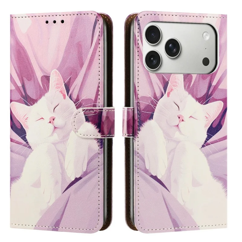 For iPhone 17 Pro Max Case Pattern Printed Wallet Flip Stand PU Leather Phone Cover with Wrist Strap - Sleeping Cat