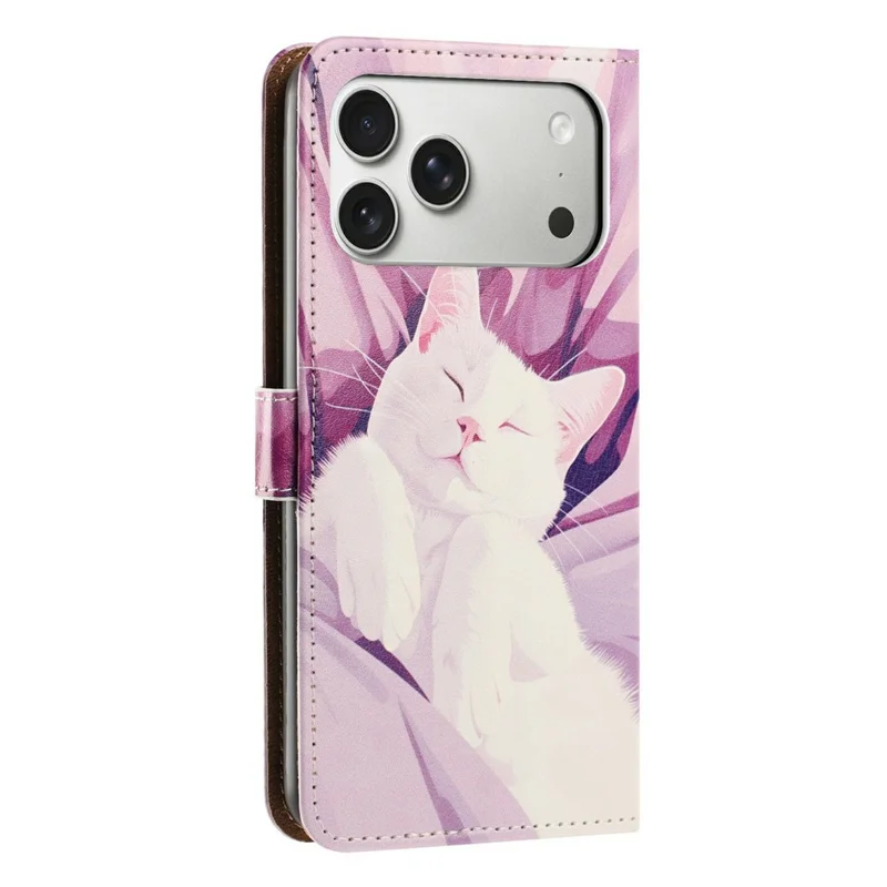 For iPhone 17 Pro Max Case Pattern Printed Wallet Flip Stand PU Leather Phone Cover with Wrist Strap - Sleeping Cat