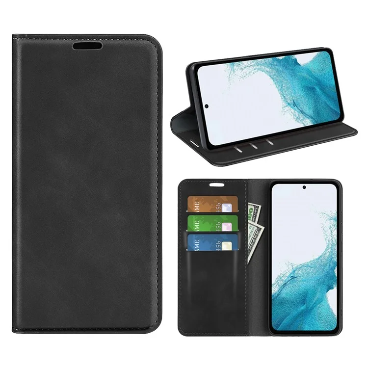Custodia Antiurto per Samsung Galaxy A54 5G Magnetica Auto-assorbente Sensazione al Tatto della Pelle in Pelle PU Flip Cover con Supporto - Nero