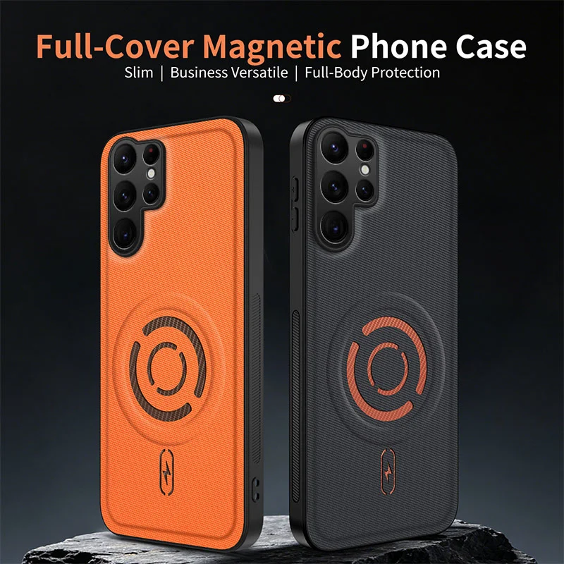 WANLONFENG for Samsung Galaxy S26 Ultra KJB Series Magnetic Case Tech Fabric Texture PC+TPU Shockproof Phone Cover - Black - 5