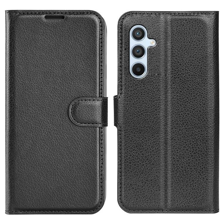 For Samsung Galaxy A54 5G Litchi Texture Anti-drop Cell Phone Cover PU Leather + TPU Folio Flip Magnetic Clasp Stand Wallet Phone Case - Black