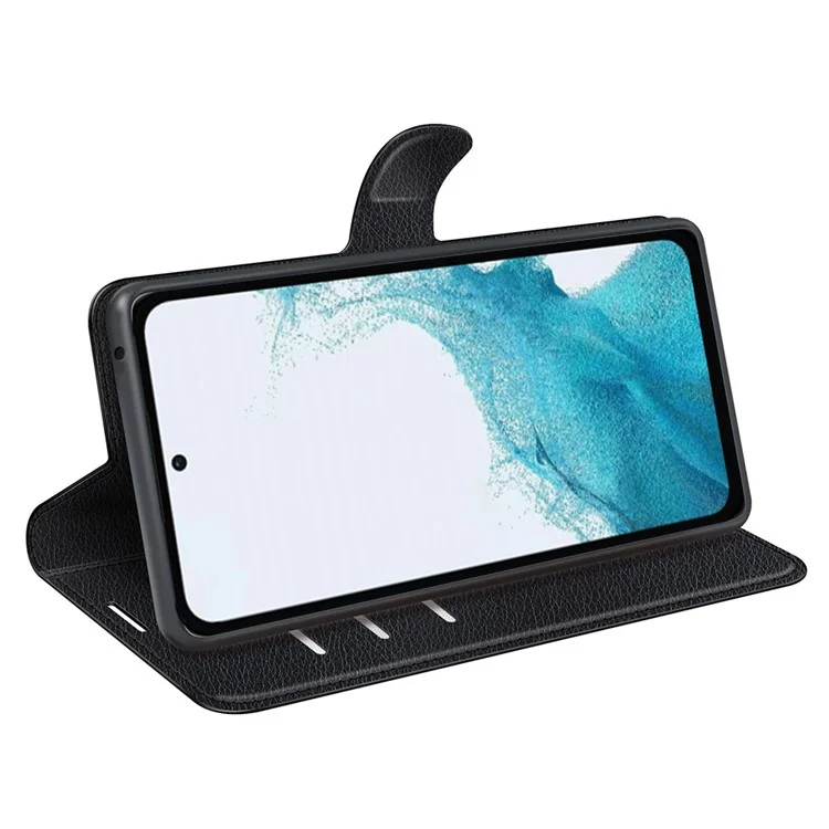 Для Samsung Galaxy A54 5G Litchi Texture Anti-drop Cell Phone Cover PU Leather + TPU Folio Flip Magnetic Clasp Stand Wallet Phone Case - Black