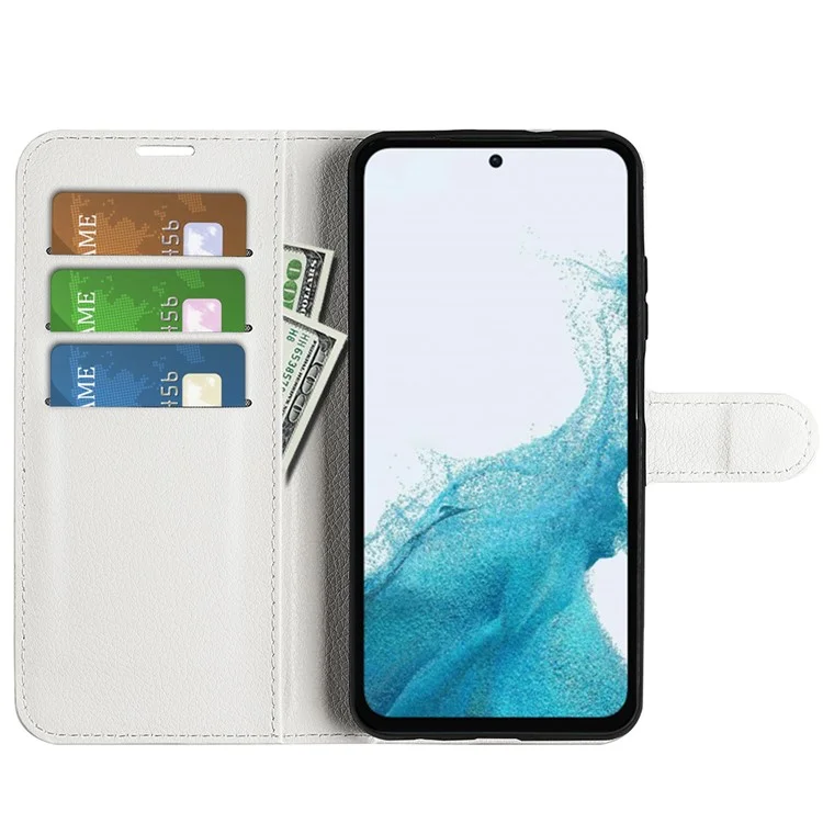 For Samsung Galaxy A54 5G Litchi Texture Anti-drop Cell Phone Cover PU Leather + TPU Folio Flip Magnetic Clasp Stand Wallet Phone Case - White
