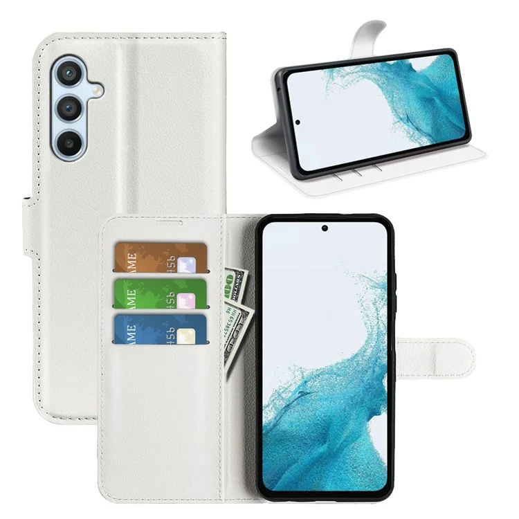For Samsung Galaxy A54 5G Litchi Texture Anti-drop Cell Phone Cover PU Leather + TPU Folio Flip Magnetic Clasp Stand Wallet Phone Case - White