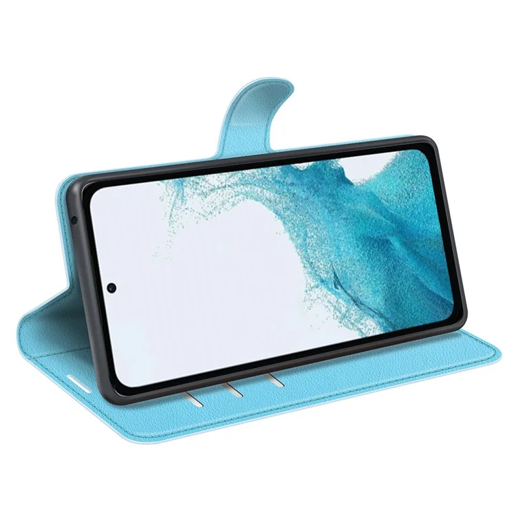 For Samsung Galaxy A54 5G Litchi Texture Anti-drop Cell Phone Cover PU Leather + TPU Folio Flip Magnetic Clasp Stand Wallet Phone Case - Blue