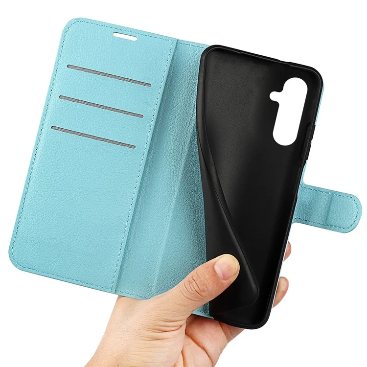 For Samsung Galaxy A54 5G Litchi Texture Anti-drop Cell Phone Cover PU Leather + TPU Folio Flip Magnetic Clasp Stand Wallet Phone Case - Blue