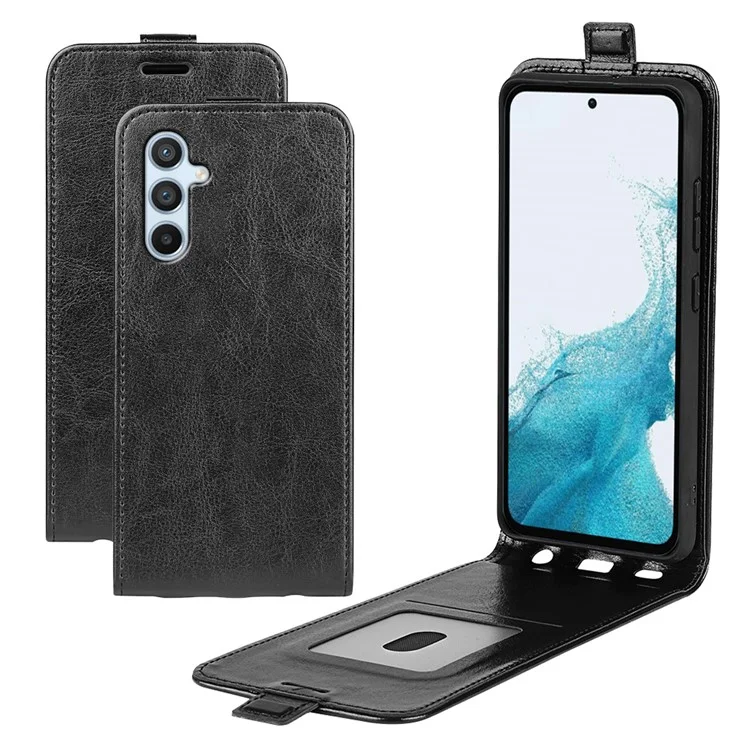 Cover per telefono cellulare anti-graffio per Samsung Galaxy A54 5G, flip verticale, texture pelle cavallo pazzo, chiusura magnetica, porta carta - Nero
