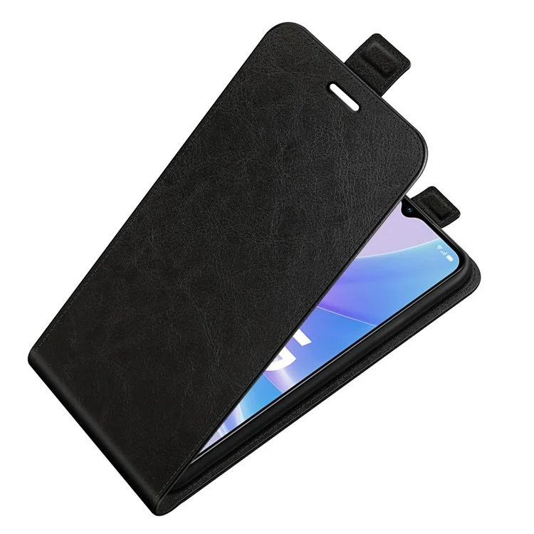 Para Oppo A58 5G Vertical Flip Crazy Horse Texture Anti-wear Phone Case com Slot para Cartão Resistente a Choques Fecho Magnético Capa de Telefone de Couro PU - Preto