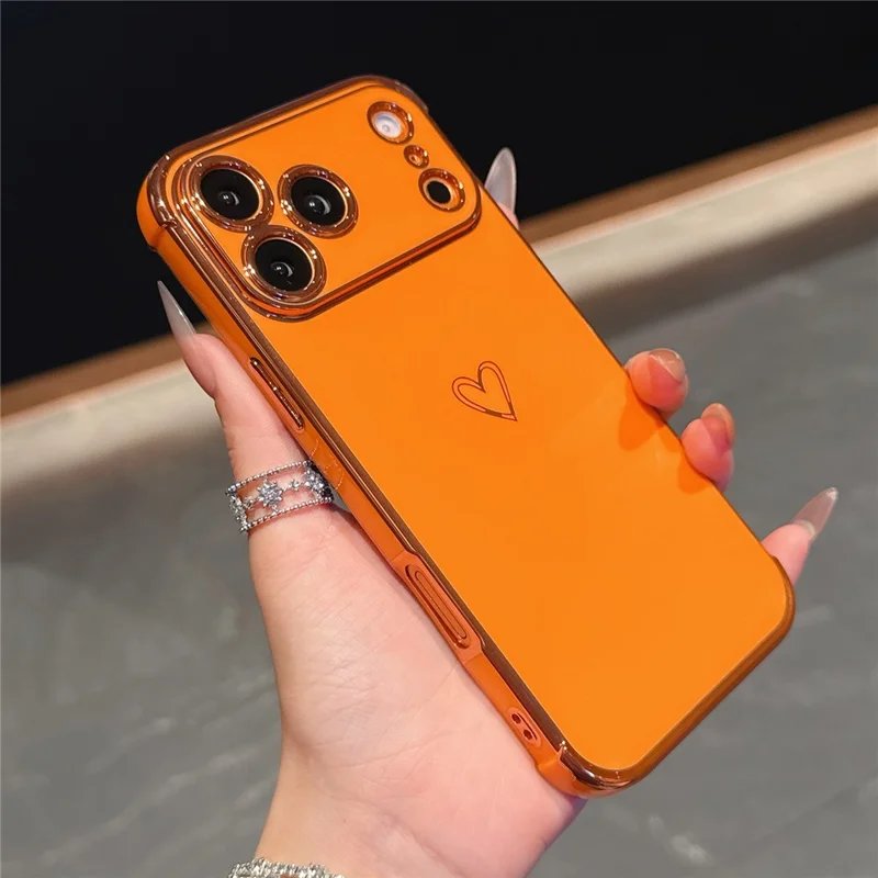 For iPhone 17 Pro Max Hoesje Hartmotief TPU Telefoonhoes Electroplating Rand - Oranje
