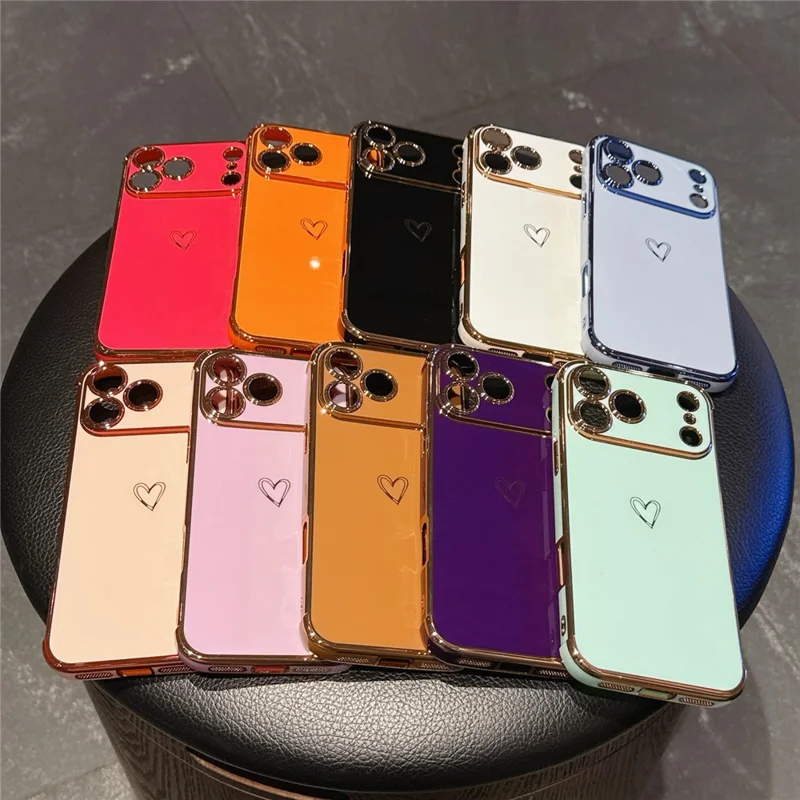 For iPhone 17 Pro Max Hoesje Hartmotief TPU Telefoonhoes Electroplating Rand - Oranje