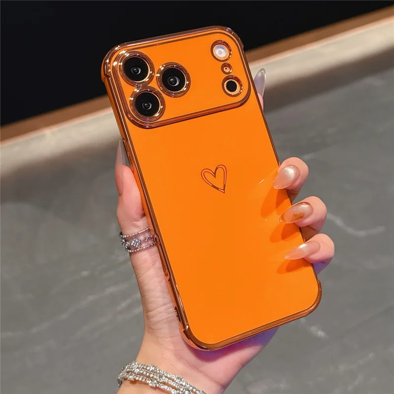 For iPhone 17 Pro Max Hoesje Hartmotief TPU Telefoonhoes Electroplating Rand - Oranje