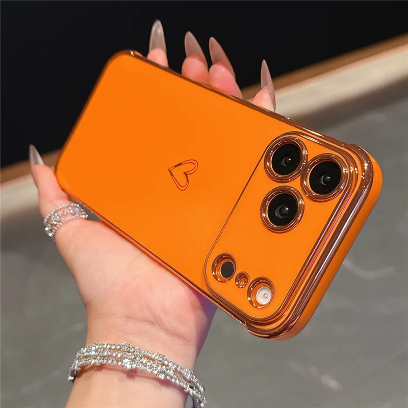 For iPhone 17 Pro Max Hoesje Hartmotief TPU Telefoonhoes Electroplating Rand - Oranje