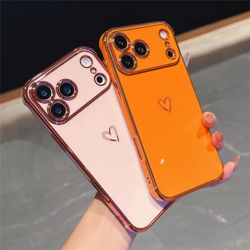 For iPhone 17 Pro Max Hoesje Hartmotief TPU Telefoonhoes Electroplating Rand - Oranje