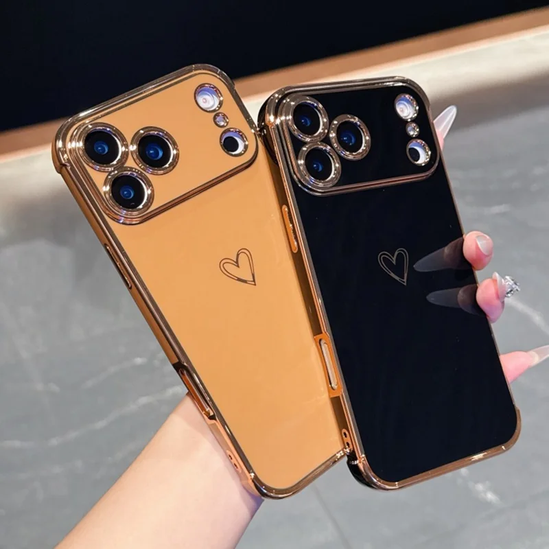 For iPhone 17 Pro Max Hoesje Hartmotief TPU Telefoonhoes Electroplating Rand - Oranje