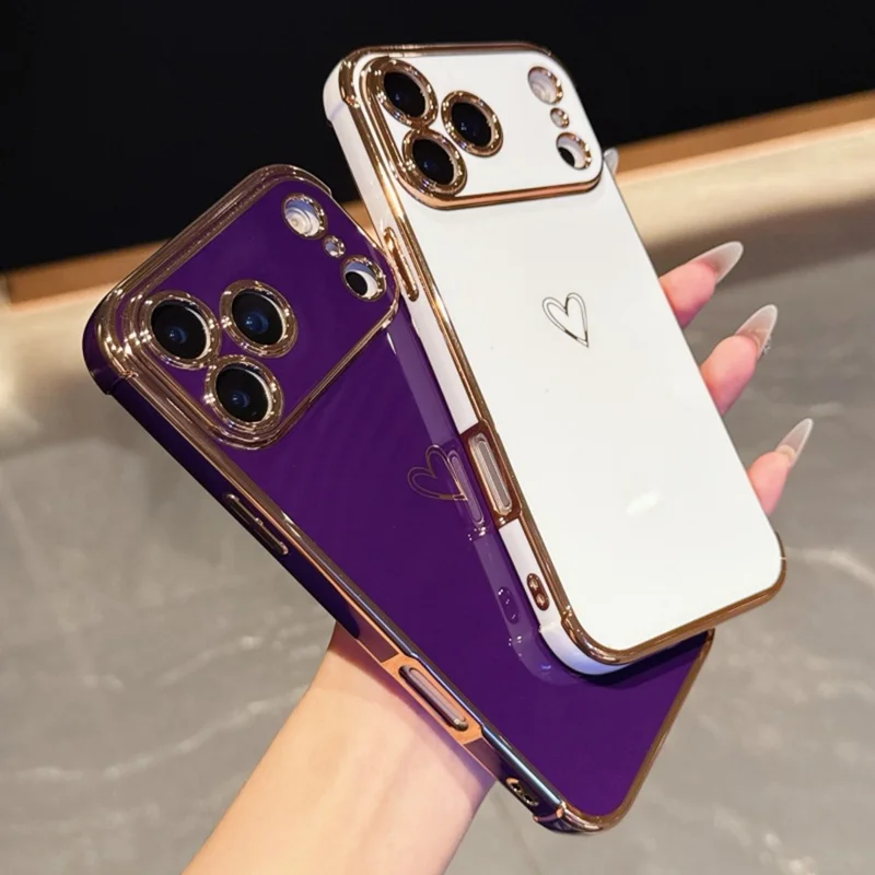 For iPhone 17 Pro Max Hoesje Hartmotief TPU Telefoonhoes Electroplating Rand - Oranje