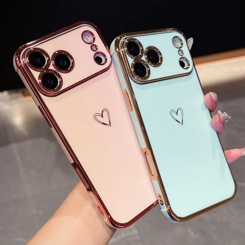 For iPhone 17 Pro Max Hoesje Hartmotief TPU Telefoonhoes Electroplating Rand - Oranje