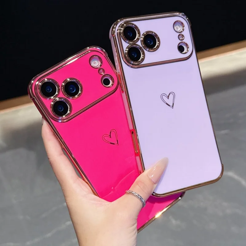 For iPhone 17 Pro Max Hoesje Hartmotief TPU Telefoonhoes Electroplating Rand - Oranje