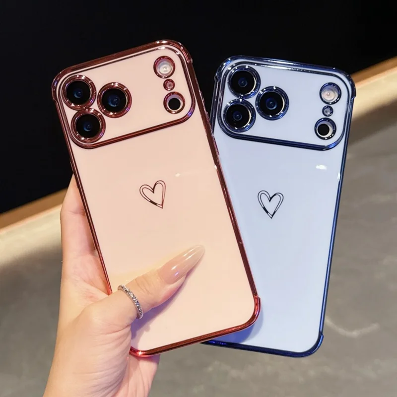 For iPhone 17 Pro Max Hoesje Hartmotief TPU Telefoonhoes Electroplating Rand - Oranje