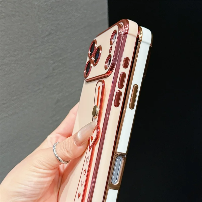 For iPhone 17 Pro Max Case Heart Wristband Kickstand Electroplated TPU Phone Cover - Ivory White