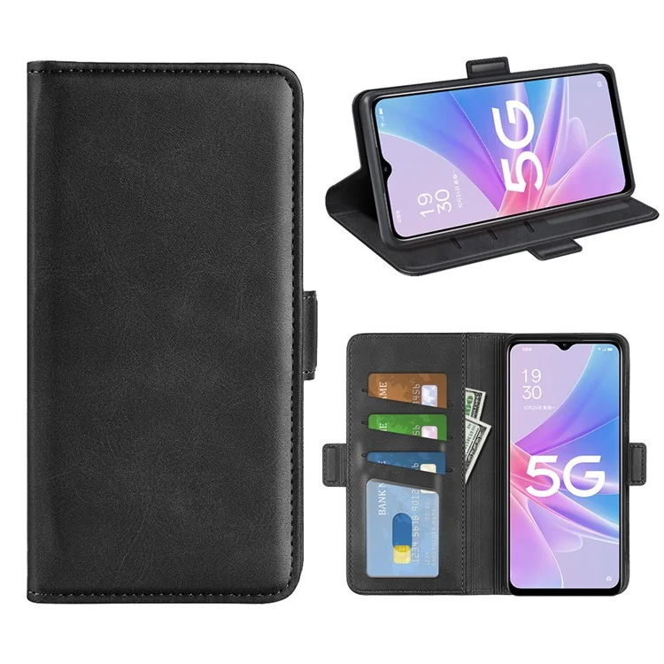 Anti-drogen-telefonabdeckung Für Oppo A58 5G PU Leder Kalbstextur Dual Magnetic Clasp Ständer ab Dem Verschleiß-resistenter Telefonhülle Wallet - Schwarz