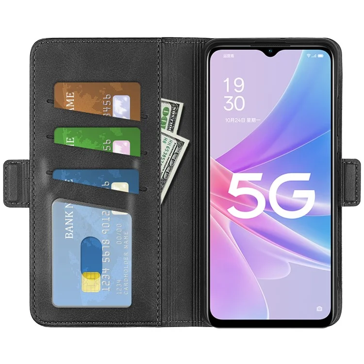Anti-drogen-telefonabdeckung Für Oppo A58 5G PU Leder Kalbstextur Dual Magnetic Clasp Ständer ab Dem Verschleiß-resistenter Telefonhülle Wallet - Schwarz