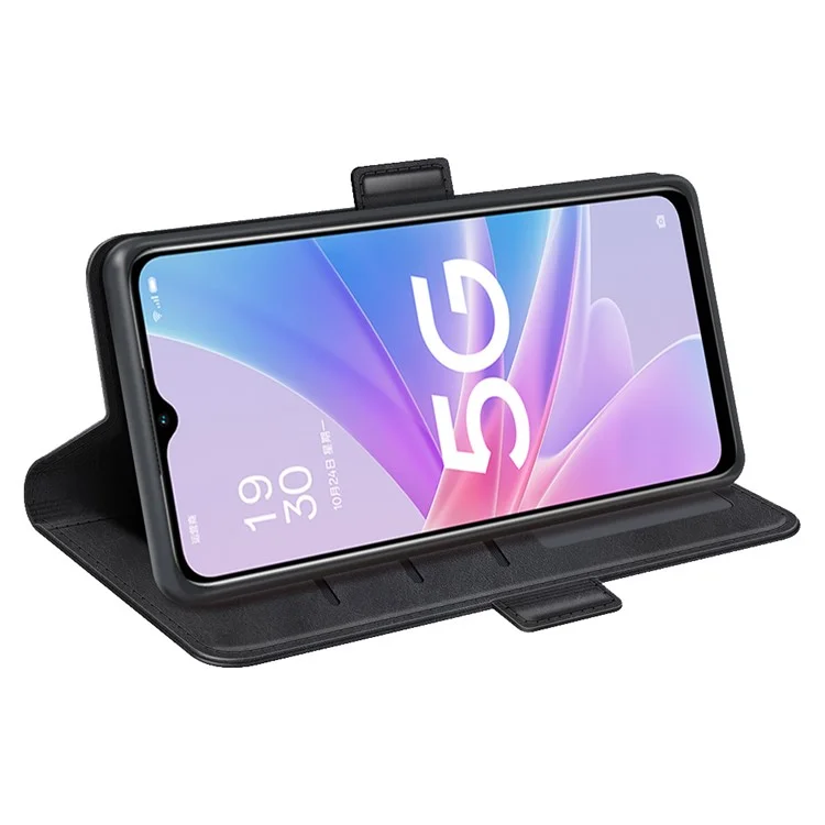 Anti-drogen-telefonabdeckung Für Oppo A58 5G PU Leder Kalbstextur Dual Magnetic Clasp Ständer ab Dem Verschleiß-resistenter Telefonhülle Wallet - Schwarz