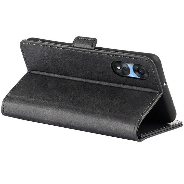 Anti-drogen-telefonabdeckung Für Oppo A58 5G PU Leder Kalbstextur Dual Magnetic Clasp Ständer ab Dem Verschleiß-resistenter Telefonhülle Wallet - Schwarz
