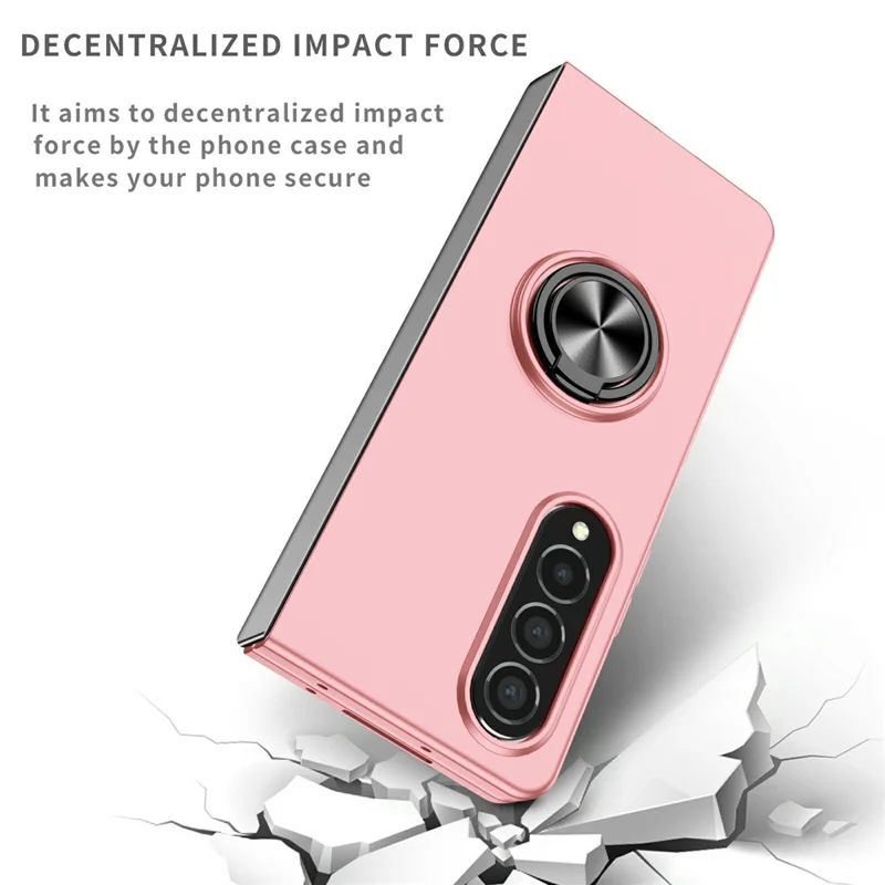 For Samsung Galaxy Z Fold4 5G Case Rotatable Ring Kickstand Hard PC Phone Cover - Pink
