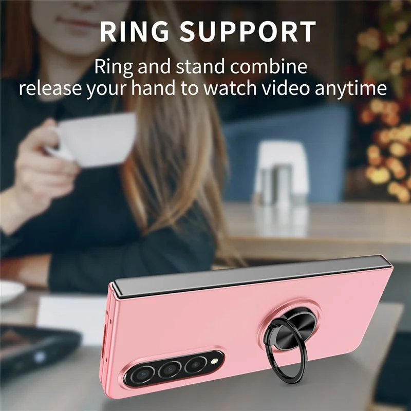 For Samsung Galaxy Z Fold4 5G Case Rotatable Ring Kickstand Hard PC Phone Cover - Pink
