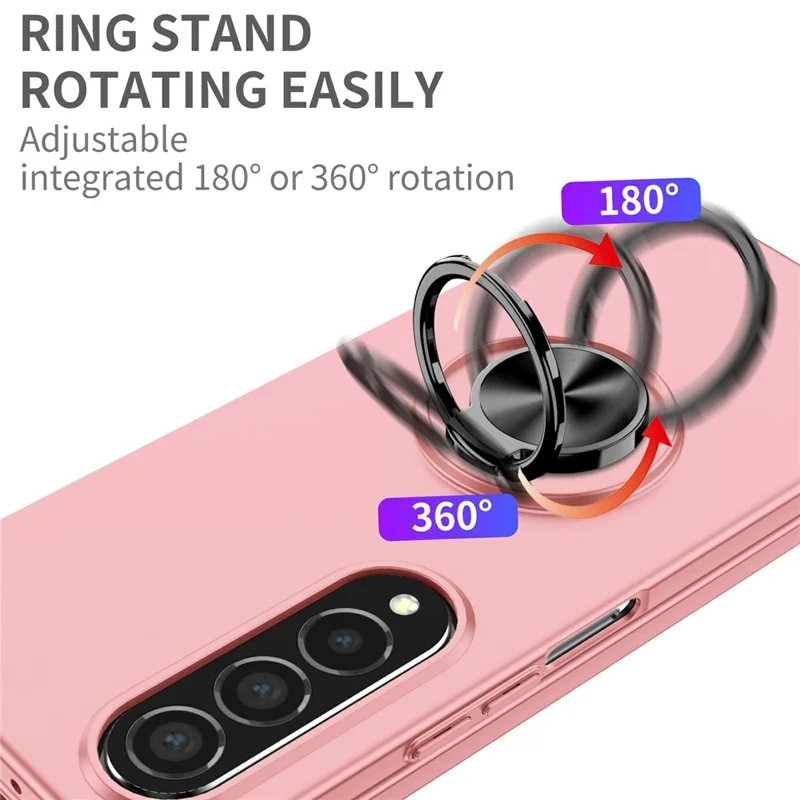 For Samsung Galaxy Z Fold4 5G Case Rotatable Ring Kickstand Hard PC Phone Cover - Pink