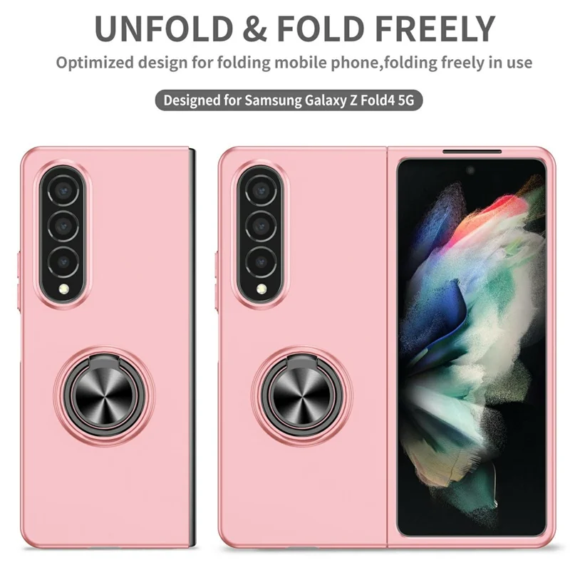 For Samsung Galaxy Z Fold4 5G Case Rotatable Ring Kickstand Hard PC Phone Cover - Pink