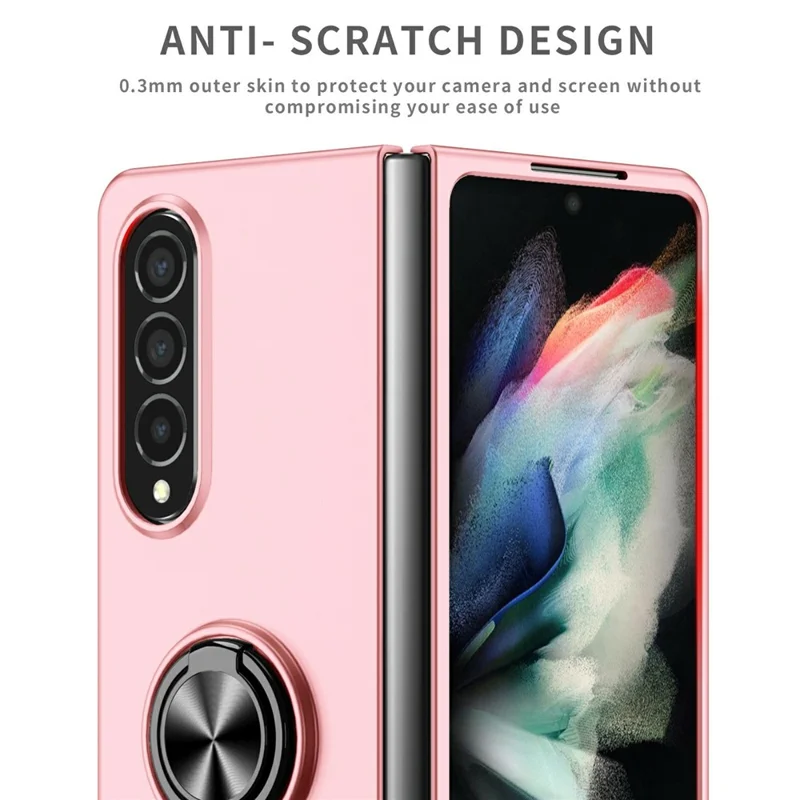 For Samsung Galaxy Z Fold4 5G Case Rotatable Ring Kickstand Hard PC Phone Cover - Pink