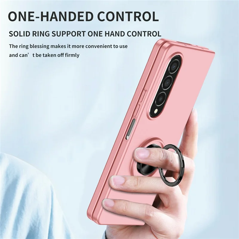 For Samsung Galaxy Z Fold4 5G Case Rotatable Ring Kickstand Hard PC Phone Cover - Pink
