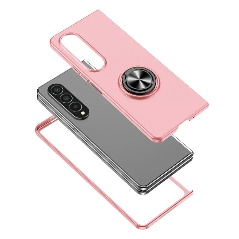 For Samsung Galaxy Z Fold4 5G Case Rotatable Ring Kickstand Hard PC Phone Cover - Pink