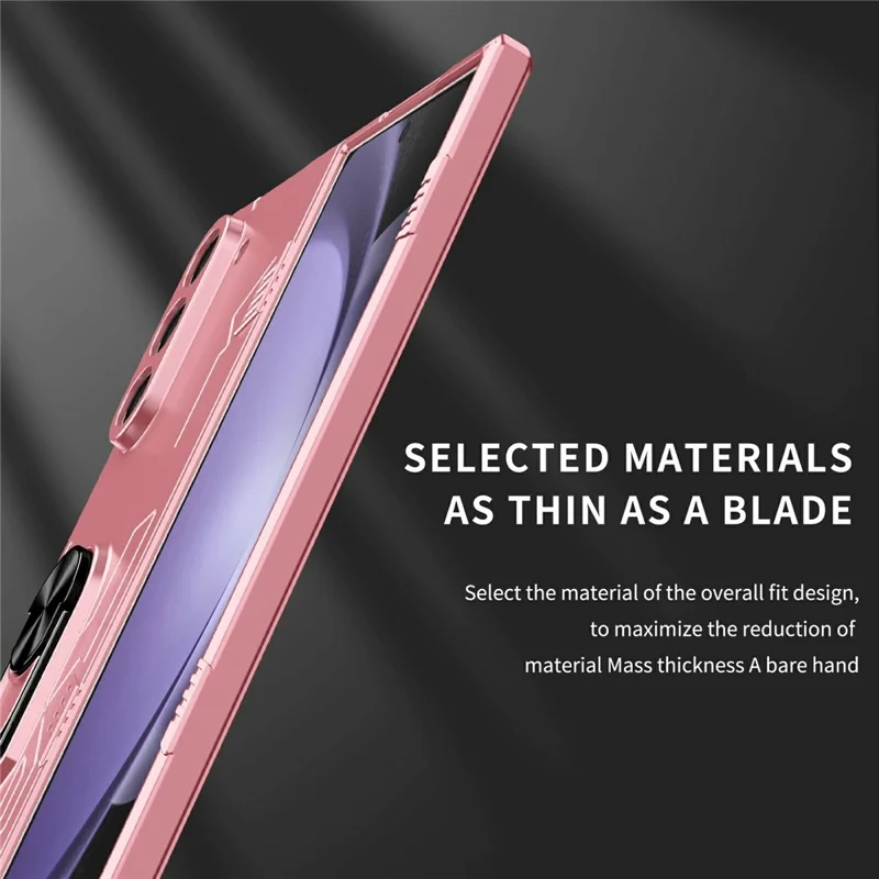 For Samsung Galaxy Z Fold6 5G Case PC Hard Phone Cover with Ring Holder Kickstand - Pink