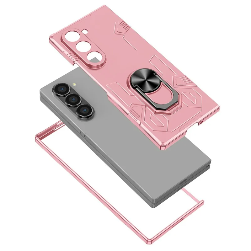 For Samsung Galaxy Z Fold6 5G Case PC Hard Phone Cover with Ring Holder Kickstand - Pink
