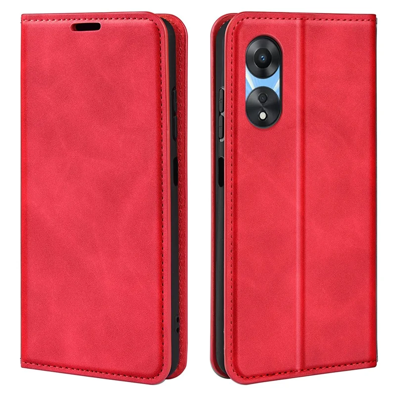 For Oppo A58 5G / A78 5G Full Protection Phone Case PU Leather Magnetic Auto-absorbed Skin-touch Feeling Flip Wallet Cover Stand - Red