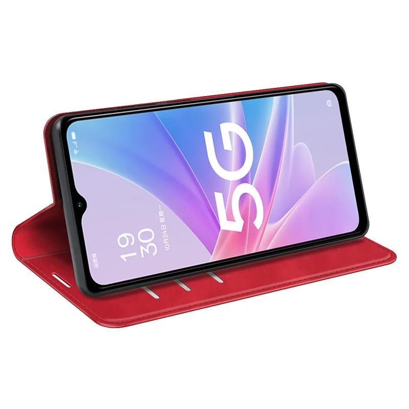 For Oppo A58 5G / A78 5G Full Protection Phone Case PU Leather Magnetic Auto-absorbed Skin-touch Feeling Flip Wallet Cover Stand - Red